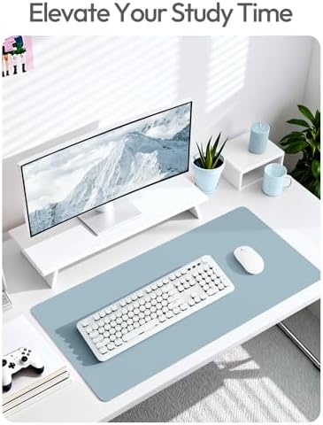 YSAGi Leather Desk Protector, Office Mat, Large Mouse Mat, Non-Slip PU Leather Blotter, Laptop Pad, Waterproof Writing Pad for Office and Home (Ice Blue, 47" x 17") - Image 6
