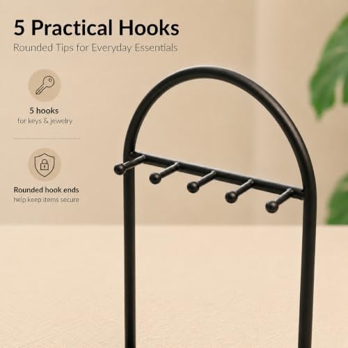 Shinpuru Key Holder Tray, Metal Stand with Leather Tray, 5 Hooks (Green) - Image 6