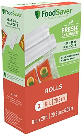 FoodSaver Vacuum Sealer Bags, Rolls for Custom Fit Airtight Food Storage and Sous Vide, 8" x 20' (Pack of 2) by FoodSaver