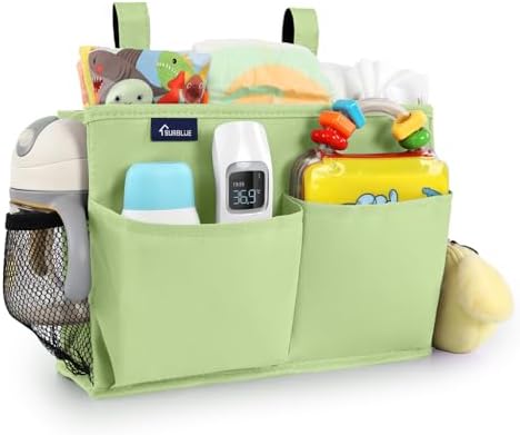 Surblue Bedside Caddy Hanging Bed Organizer Storage Bag Pocket for Bunk and Hospital Beds, College Dorm Rooms Baby Bed Rails, Camp 4 Pockets and 2 Hooks (Small,Sage Green) by SURBLUE