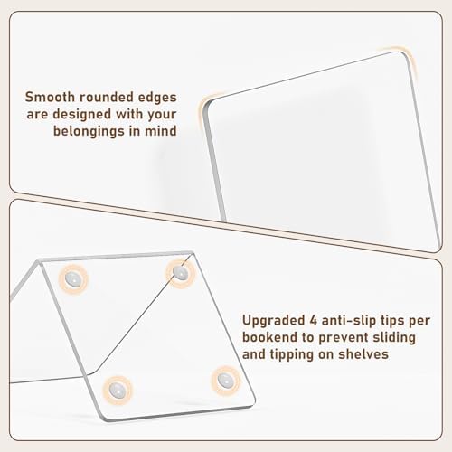VFINE Acrylic Bookends 6 Pieces, Clear Book Ends for Shelves, Book Holders for Shelves, Transparent Book Dividers for Shelves, Stylish Book Stopper Organizer for Home Office Desktop Supplies - Image 3