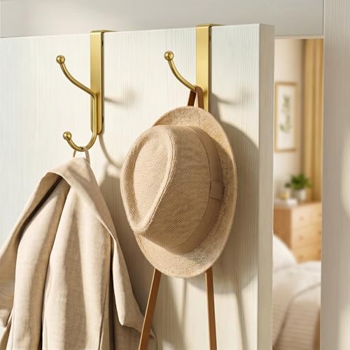 niffgaff Over Door Hook 4-Pack, Heavy Duty Door Hanger, Fits Interior Doors 1.4 Inches Thick, Organize Coats, Hats, Towels, and Bags for Entryways, Bathrooms, Bedrooms, and Kitchens, Gold - Image 2