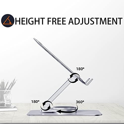 Swivel Tablet Holder, 360 Rotating Foldable Stand, Adjustable Aluminum Drawing Stand for Surface Pro/iPad Pro/Galaxy Tab, Monitor 4-14", Silver - Image 4