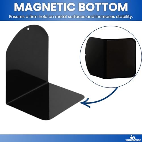 1InTheOffice Bookends for Shelves, Metal Bookends, 6" x 5" x 7", Magnetic, Black, 4 Pack - Image 4