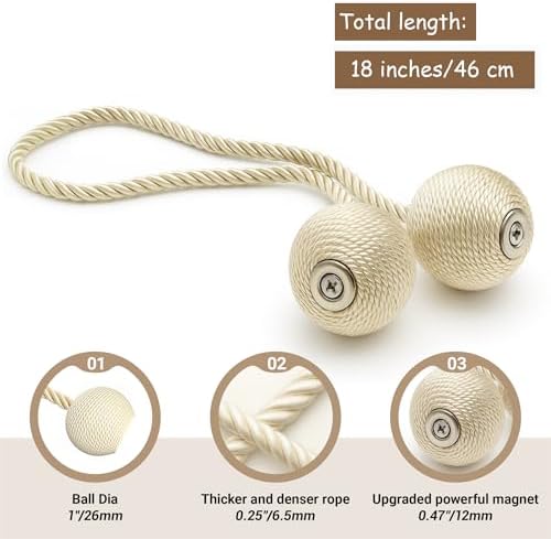Hion Magnetic Curtain Tiebacks Beige 4 Pack, Curtain Tiebacks Buckles Holdbacks Holders Hooks Clip for Home Bedroom Office Decorative Thick or Thin Curtain - Image 2