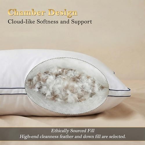 Feather Pillows King Size Set of 2 Goose Down Pillows with 100% Breathable Cotton Cover, Hotel Collection Bed Pillows for Sleeping, Soft Support for Back, Stomach and Side Sleepers - Image 3
