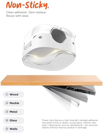 Cable Clips,8 Pack Cord Holder Cord Organizer [1s Lock & Strongest Adhesive] Spring Cord Clips Phone Charger Wire Desk Cable Management Nightstand Home Office School Decor Women Desk Accessories White - Image 5
