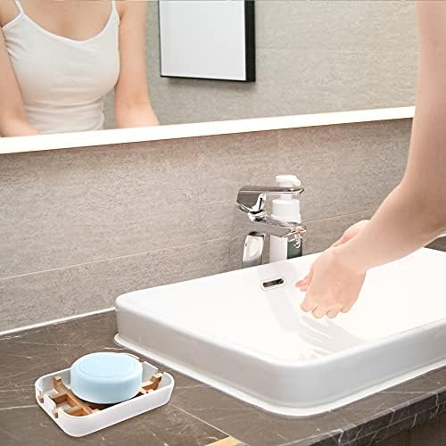 Bamboo Soap Holder for Bar Soap - White Bathroom Soap Dish, Shower & Sink Use - Image 4