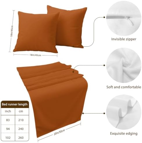 Brown Orange Bed Runners for Queen Size Beds Fall Solid Bed Scarf Matching Decorative Throw Pillow Covers Thanksgiving Farmhouse Hotel Beds End Blanket Towel Soft Bedspread Protection for Home Bedroom - Image 3