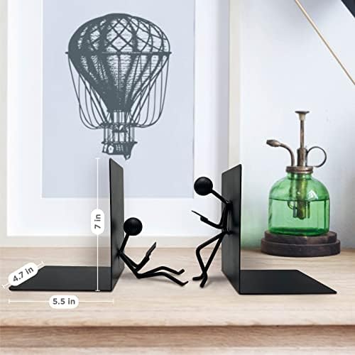 Ottimo Heavy Duty Metal Unique Office Desk Bookends for use as Bookshelf Decor, Home, Office or Kitchen Shelves. Unique, Cute and Decorative Book Stopper to Hold Books, Great Gift Idea (Black) - Image 5
