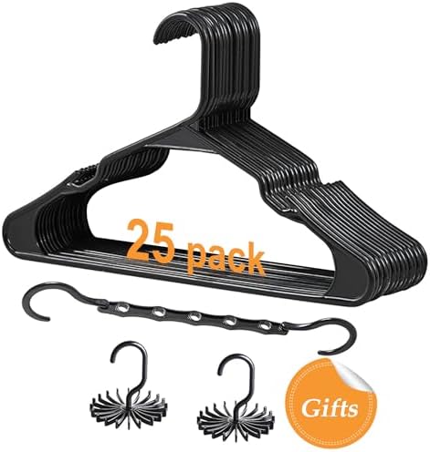 VECELO 25 Pack Plastic Hangers-Clothes Hangers with Shoulder Non Slip Notches,Clothing Hangers for Closet Space Saving-Heavy Duty Coat Hanger,Black - Image 2