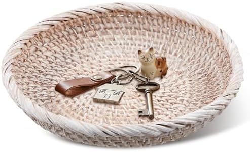 Hushee 1 Pcs Small Wicker Key Basket Entryway Table, White, Round by Hushee