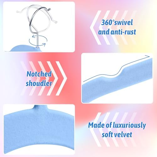 Sishynio Velvet Hangers 30 Pack, Non-Slip Slim Felt Hangers Colorful - Image 3