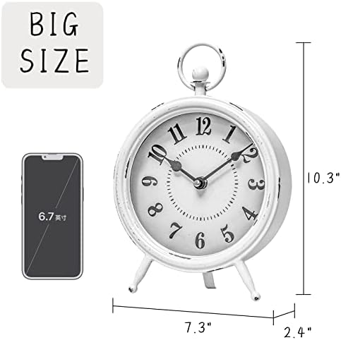 EMAX HOME Vintage Rustic White Table Clock on Stand, Decorative Desk & Shelf Clock, Rustic Mantel Farmhouse Non-Ticking - Image 5