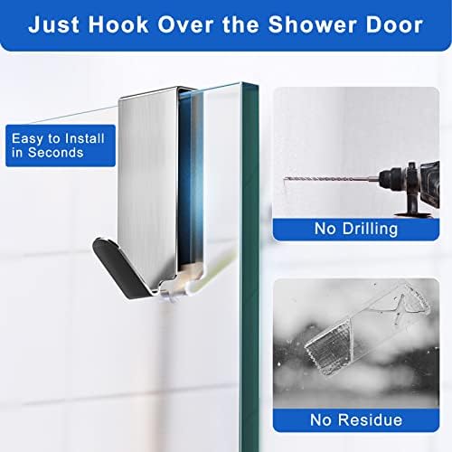 Shower Door Hooks, Shower Hooks for Towels, Heavy Duty Drilling-Free Double Sided Towel Hooks for Bathroom Frameless Glass Door, Over the Door Towel Hooks, 3 Packs - Image 2