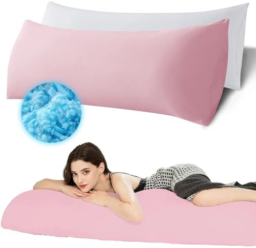 Ubauba Memory Foam Body Pillow with Cover, Full Large Body Pillows Insert for Adults with Envelope Closure Pillowcase, Firm & Fluffy Long Bed Pillows for Sleeping (20x54 inch, Pink) by UBAUBA