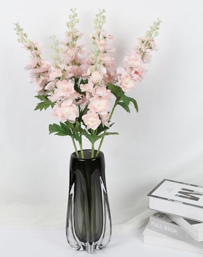 6PCS Champagne Delphinium Artificial Flowers Real Touch Larkspur Silk Flowers Long Stem Artificial Flowers for Tall Vase Wedding Centerpieces for Tables Home Decor Indoor (Champagne) - Image 3