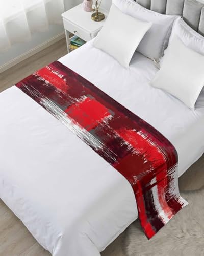 Oil Painting Red Bed Runner for King Size Bed, Bedspread Protector Slipcover Bed Scarf for Foot Bed Runners & Scarves for Bedroom Hotel Wedding 102x20 Inches Modern Geometric Black White Abstract Art by Homechoid