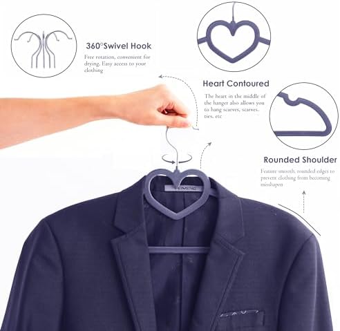 Velvet Hangers 20 Pack,16 Inch Non Slip Adult Heart Hanger (Grey) - Image 3