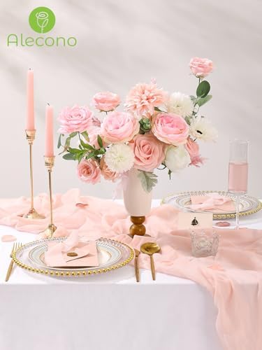 Alecono Light Pink Artificial Flowers, Silk Fake Roses Floral Set - Image 3