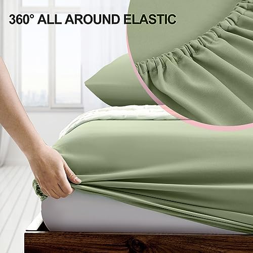 FreshCulture Queen Fitted Sheet Only - Hotel Quality Ultra Soft & Breathable Brushed Microfiber Fitted Sheet with 21 Inch Deep Pockets - Fits Queen Size Bed (Sage Green) - Image 3