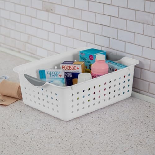 Sterilite Medium Ultra™ Basket, Open Plastic Storage Bin, White, 6 Pack - Image 5