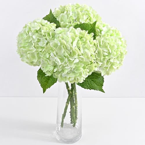 4Pcs Real Touch Hydrangea Artificial Flowers, 21" Fake Flowers, Light Green by Yastouay