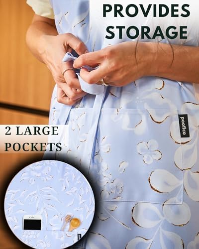 Premium Adjustable Cooking Aprons for Women with Pockets| Poly-Cotton Waterproof Kitchen Apron| Cute Floral Design, Long Ties - Image 4