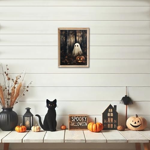 RETRART Vintage Halloween Ghost Wall Decor Pumpkin Head Wall Art Print 11x14 inch Horror Decor, for Bedroom, Kitchen Spooky Wall Decor, Moody Fall Forest Gallery Style Canvas Picture -Unframed - Image 4