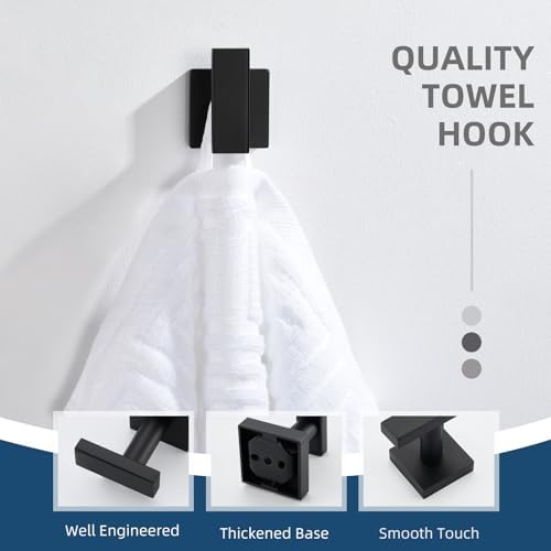Angle Simple Towel Hook for Bathroom, Robe Coat Hook for Wall, Matte Black - Image 6