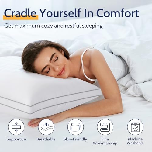 ROUMEA Pillows Standard Size Set of 2, Bed Pillows for Sleeping 2 Pack, Luxury Hotel Quality, Supportive Standard Pillows with Soft Down Alternative for Back Stomach Side Sleepers, Machine Washable - Image 2
