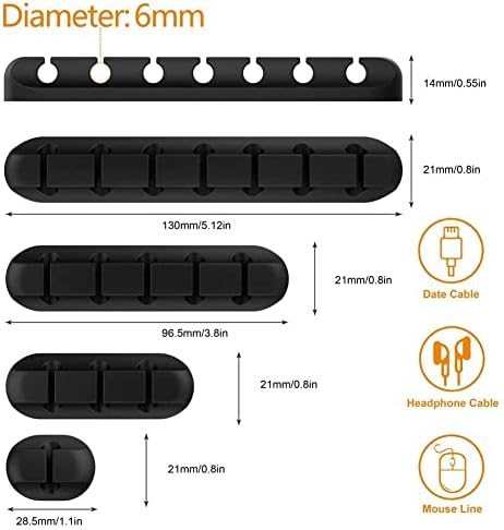 TviewSmart Cord Organizer for Desk, 5 Pack Cord Holders, Cable Clips, Black - Image 2