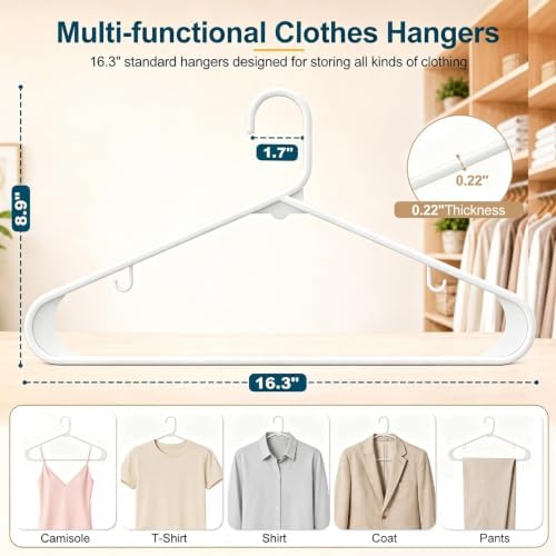 White Plastic Hangers 24 Pack with Non-Slip Built-in Strap Hooks - Image 2