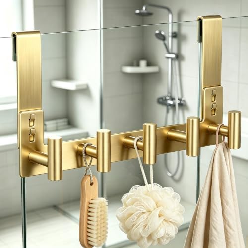 HUFEEOH Over The Door Hooks, 1 Pack Stainless Steel Door Hanger for Towel & Coat, Tool-Free T Shape Bathroom & Dorm Hooks for Hanging (Gold, Fits 3/8" Thick Door - 5 "T“ Hooks) - Image 5