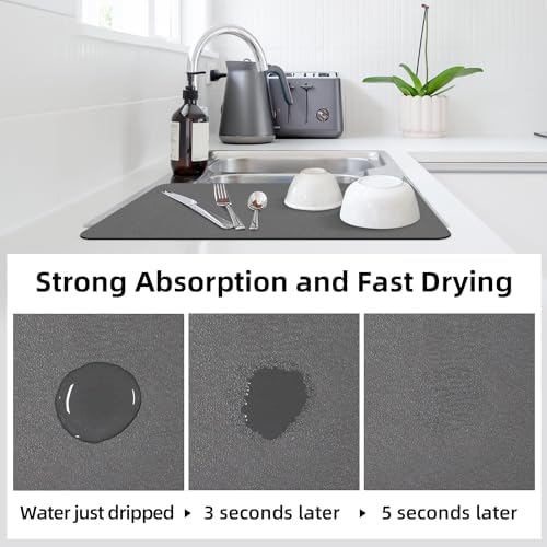 LOPNUR Large Dish Drying Mat for Kitchen Counter, 24"x16", Grey - Image 3