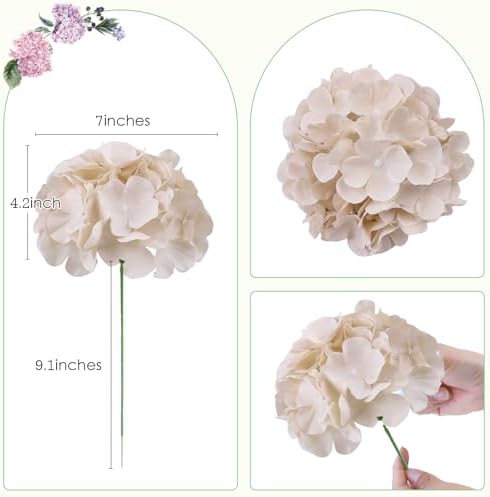AVIVIHO 10pcs Beige Hydrangea Artificial Flowers Bulk Fake Flowers Hydrangea Silk Flowers with Stems for Western Boho Decor,Home,Wedding Party DIY Pampas Grass Florals Arrangement Decoration - Image 4