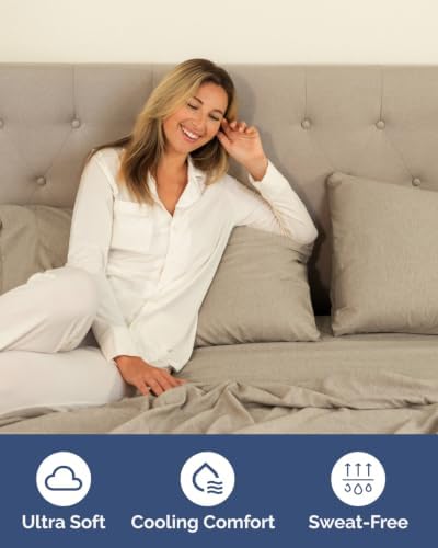 CGK Linens 2 Pack Extra Deep Cal King Fitted Sheets - Heathered Beige - Image 3