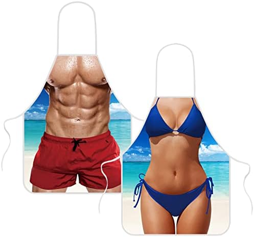 Hillban 2 Pack Funny Hawaiian Aprons Hula Theme for Men Women - Image 3
