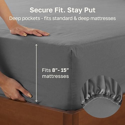 California Design Den Soft 100% Cotton Sateen Twin Bed Fitted Sheet, Grey - Image 4