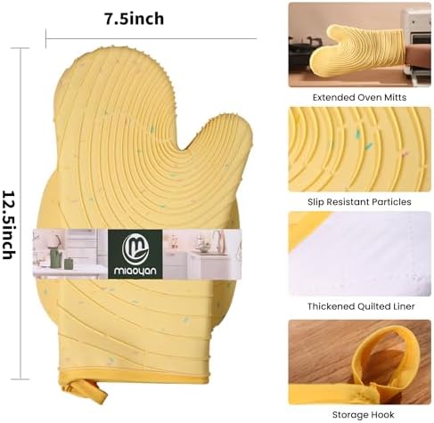4 Pieces Oven Mitts and Pot Holders of Macaron Color Thickened Non-Slip Silicone Kitchen Gloves, Heat Resistant up to 500F, Essential for Kitchen Baking(makal-Huang) - Image 2