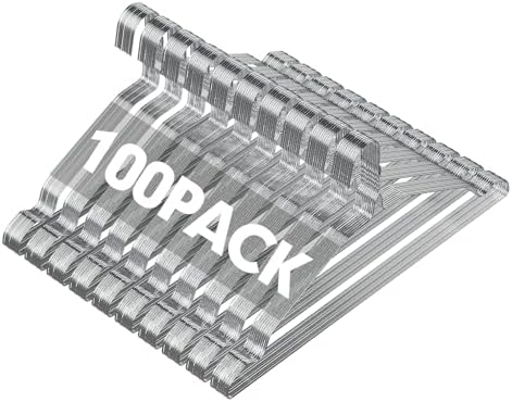 SPECILITE Metal Wire Clothes Hangers Bulk 100 Pack with Grooves, Silver by SPECILITE