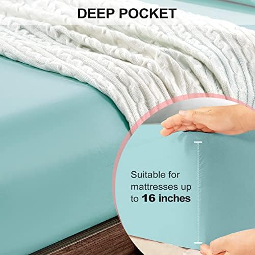 FreshCulture Full Fitted Sheet - Hotel Quality Fitted Sheet - Ultra Soft & Breathable - Brushed Microfiber - Deep Pocket - Cooling Fitted Sheets for Full Size Bed (Spa Blue) - Image 4