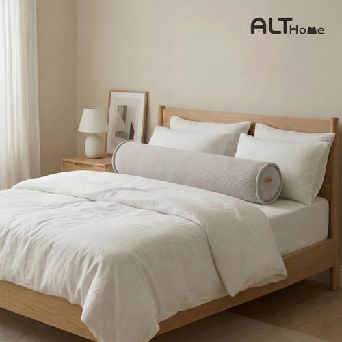 Corduroy Long Pillow for Bed, 39 x 7.87 Inches, Beige Gray - Image 2