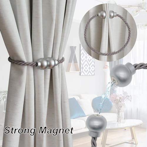 4Pcs Magnetic Curtain Tiebacks Modern Handmade Rope Curtain Tie Backs Grey - Image 2