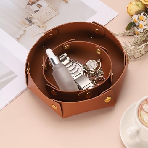 uxcell 2 Pcs Valet Tray for Women and Men, PU Leather Jewelry Tray Entryway Table Bedside Nightstand Catchall Storage Organizer for Jewelry Key Coin Watch Wallet (2 Size, White) - Image 5