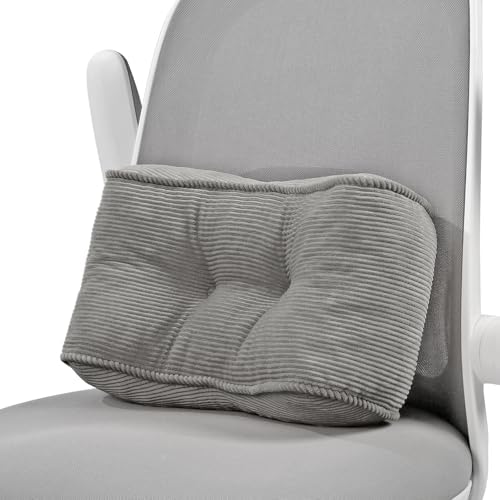 Lumbar Support Pillow for Study Desk Chair, Bite-Size Natural Latex Foam Back Support Pillow for Lower Back Pain Relief, Soft & Support Corduroy Office Chair Cushion, S, Gray by Glyzia