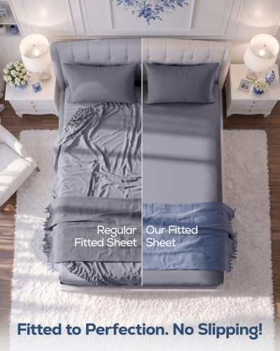 Pack of 2 Twin Fitted Sheet, Fits Up to 15 Inch Deep Pocket, Grey - Image 3