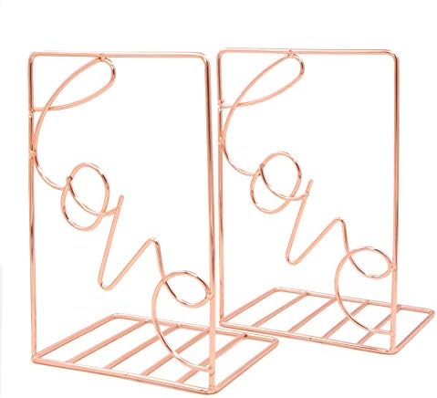 Winterworm Metal Bookends Book Ends Heavy Duty Modern Decorative for Bedroom Library Office School Book Display Desktop Organizer Gift(Love Rose Gold) by Winterworm