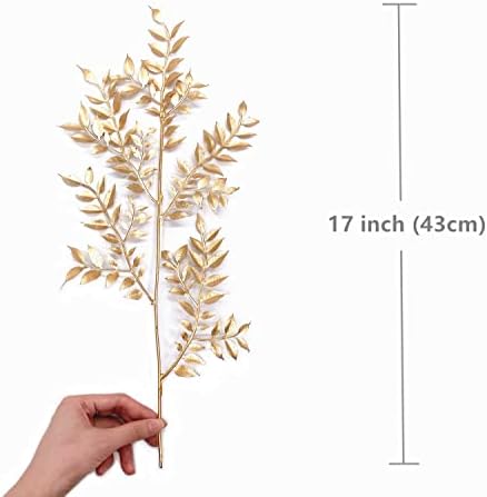 PASYOU Fake Leaves Plants for Christmas Decor, Gold Artificial Shrubs Grass Foliage Plastic Bulk Leaf Indoor Outdoor Home Garden Party Hotel Verandah Wedding Event Faux DIY Decoration - Golden 5 Pack - Image 2