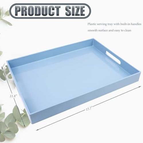 Spsyrine Blue Plastic Serving Tray with Handles for Coffee Table - Image 3